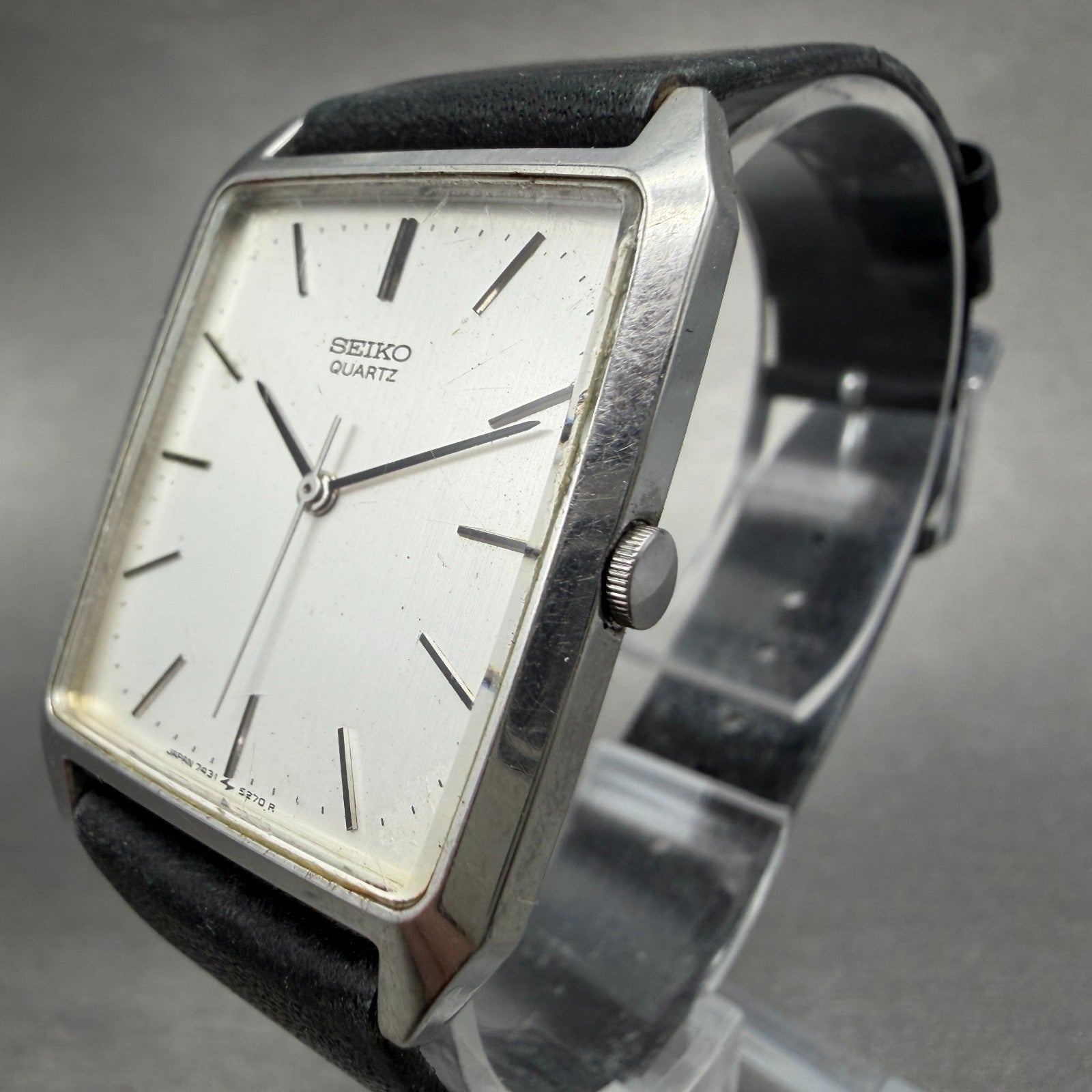 Seiko Tank Watch Men 27mm Silver Dial Silver Tone Rectangle 7431-5210 NewBattery2