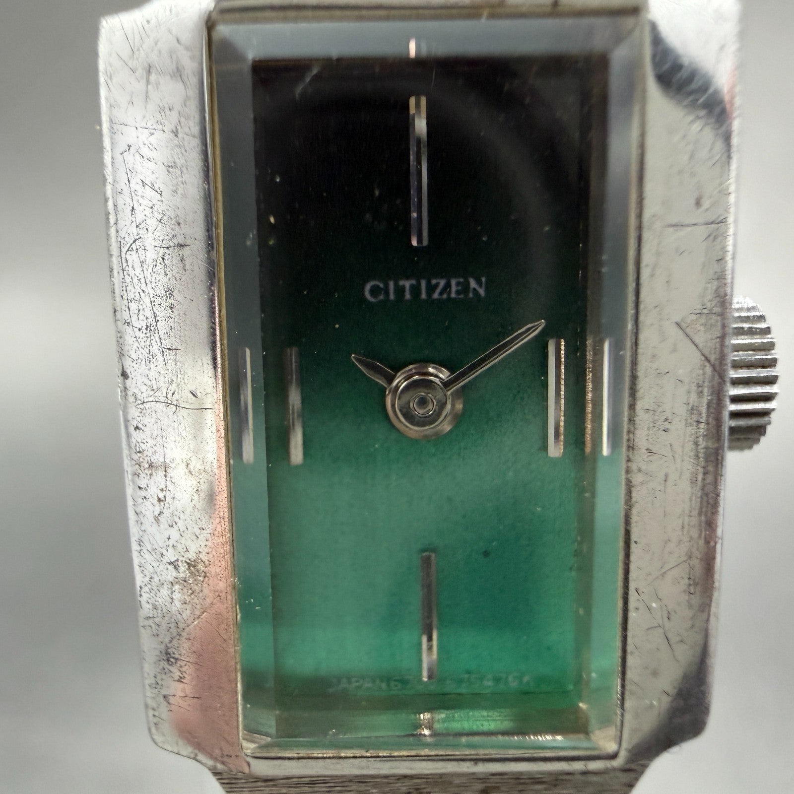 Citizen Watch Women 15mm Green Dial Silver Tone Rectangle Manual Wind Runs VTG1