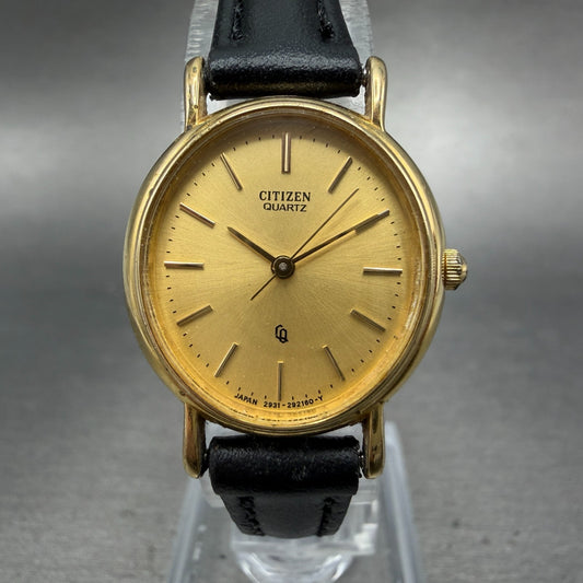 Citizen CQ Watch Women 22mm Gold Dial Gold Tone Oval 2931-291611 New Battery0