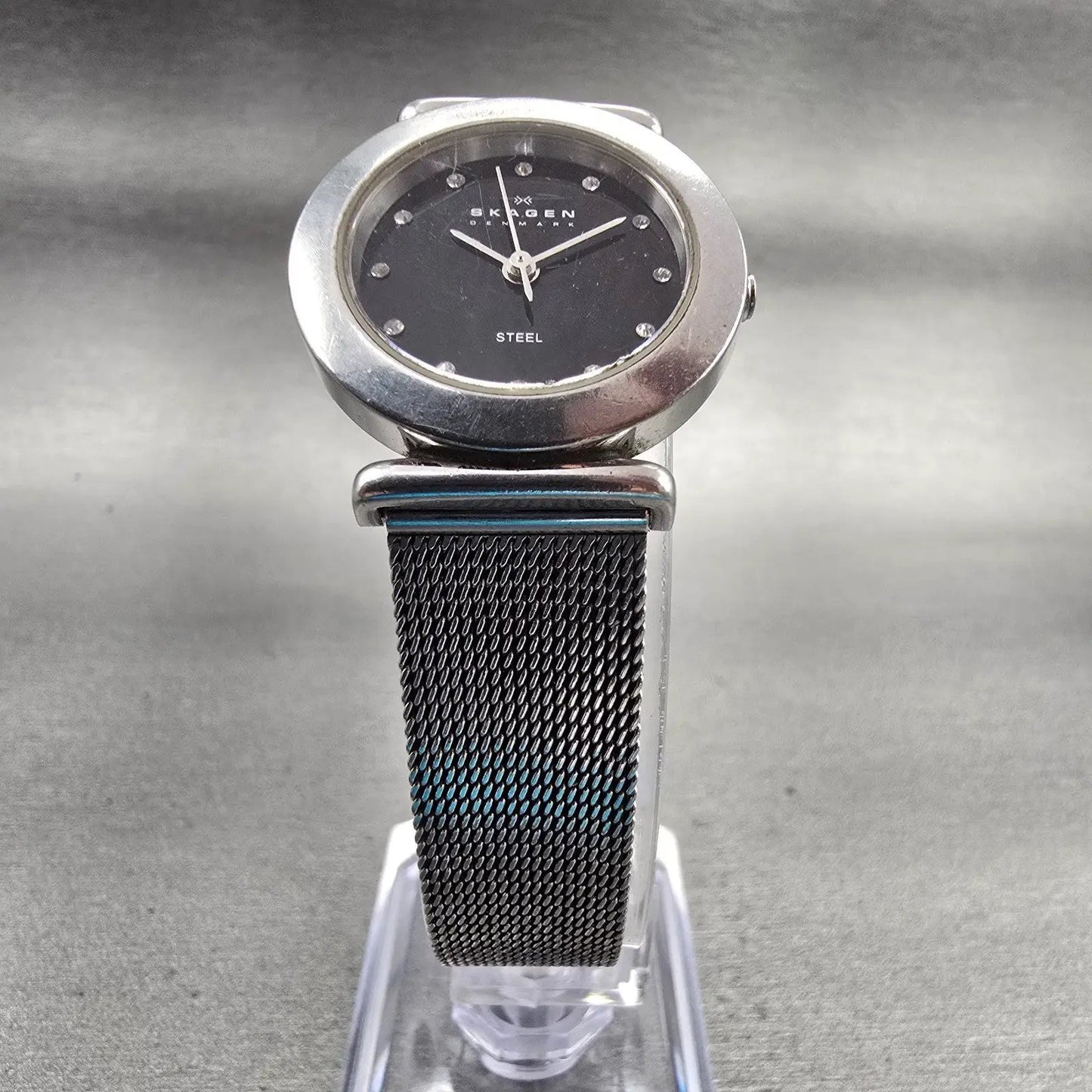 Skagen Watch Women 25mm Black Dial Silver Tone Round 107SSSBD New Battery5