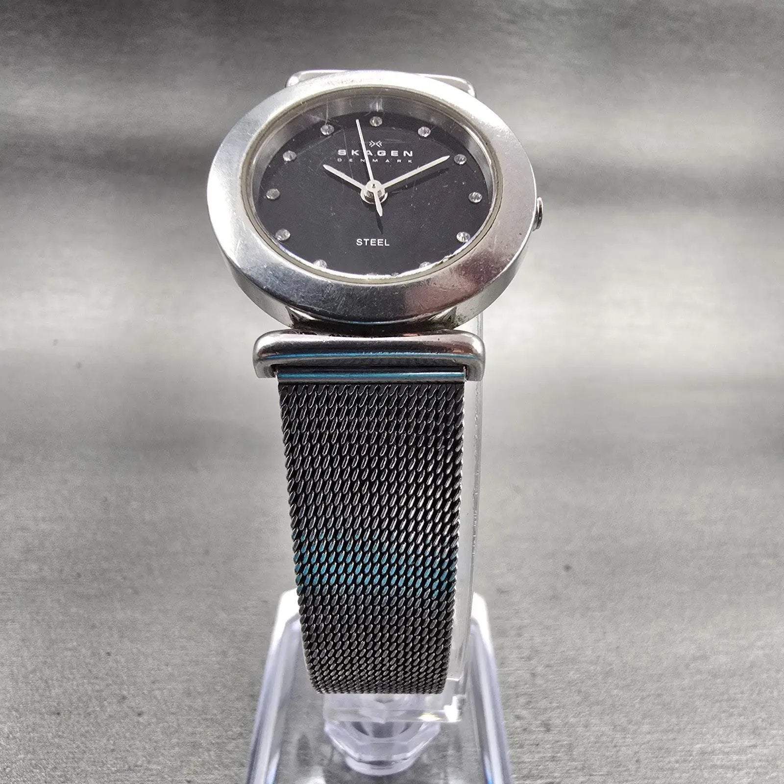 Skagen Watch Women 25mm Black Dial Silver Tone Round 107SSSBD New Battery5