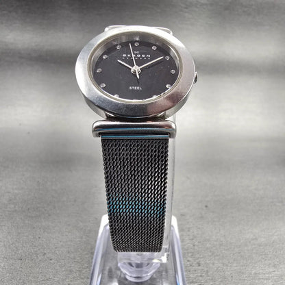 Skagen Watch Women 25mm Black Dial Silver Tone Round 107SSSBD New Battery5