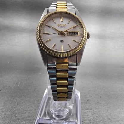 Seiko SQ Watch Women 24mm Silver Dial Two Tone Daydate Round 3E23-0A69 New Batt5