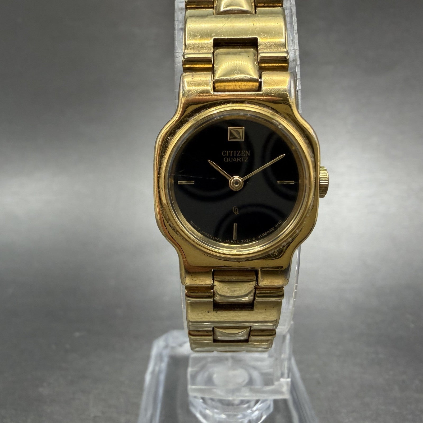 Citizen CQ Watch Women 18mm Black Dial Gold Tone Round 3220 New Battery VTG0