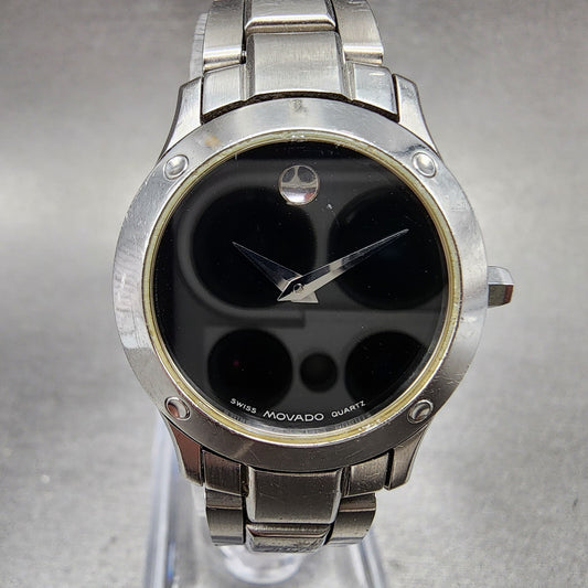 Movado Museum Watch Women 25mm Black Dial Stainless Steel Round New Battery