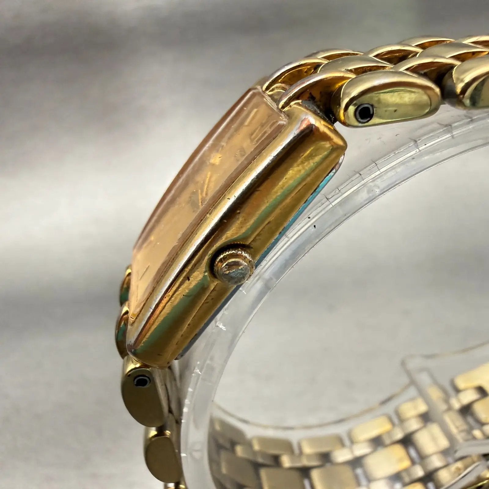 Seiko Watch Women 17mm Gold Dial Gold Tone Rectangle 1N00-6B79 New Battery VTG2
