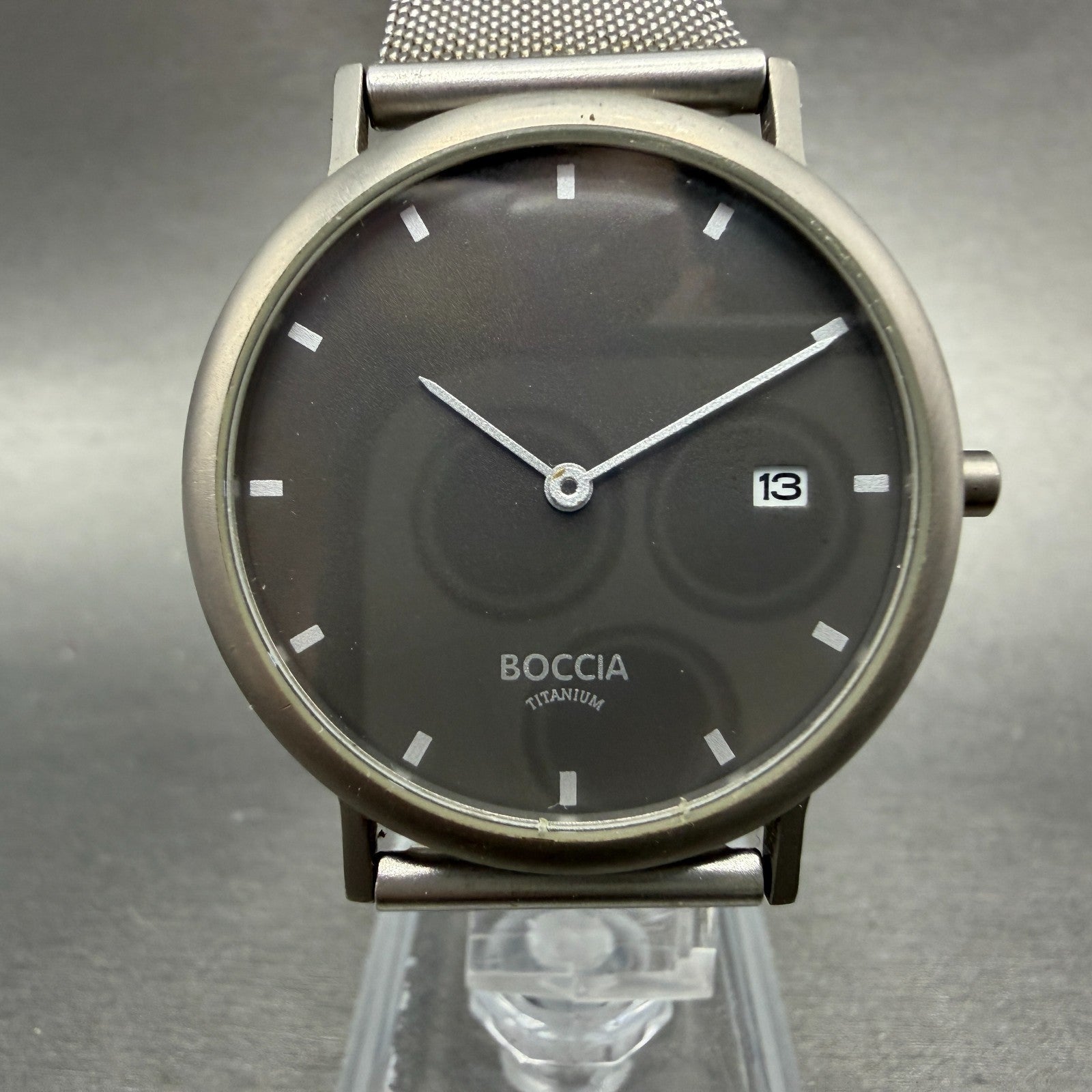 Boccia Titanium Watch Men 34mm Gray Dial Titanium Case Date Round New Battery0