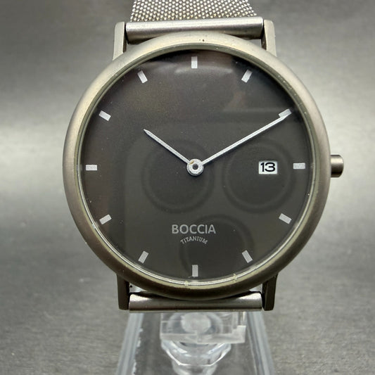 Boccia Titanium Watch Men 34mm Gray Dial Titanium Case Date Round New Battery0