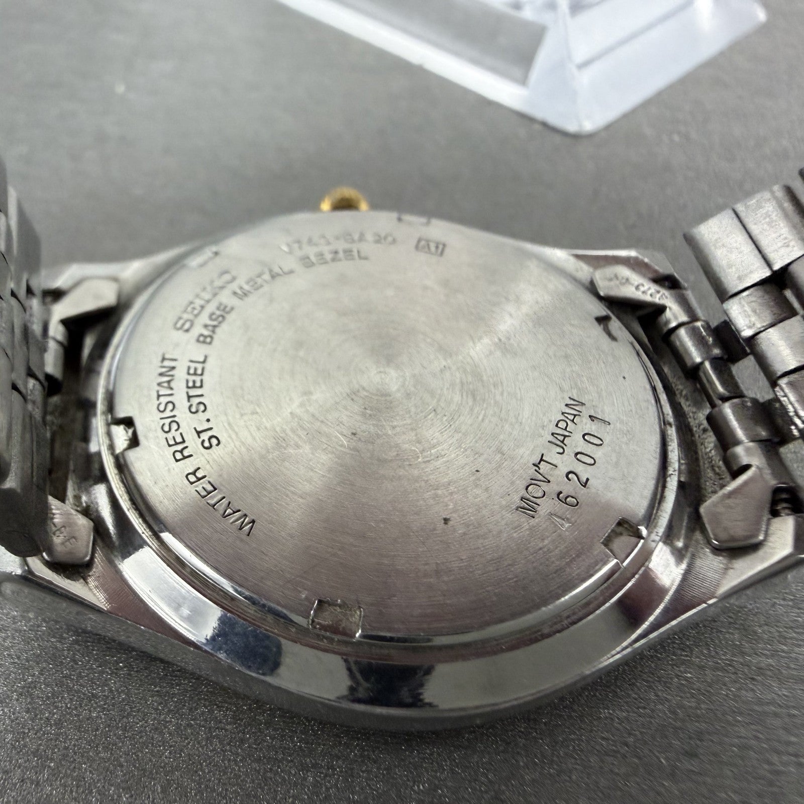 Seiko Watch Men 37mm Blue Dial Two Tone Daydate Round V7438a20 New Battery9
