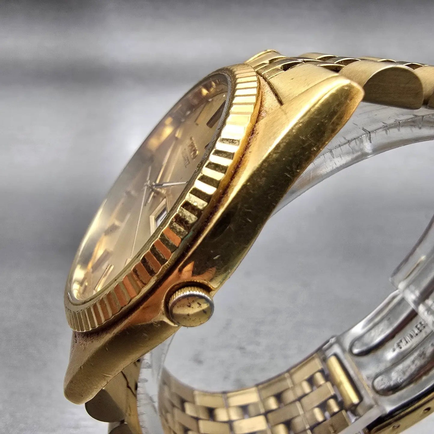 Seiko President Watch Men 37mm Gold Dial Gold Tone Daydate 7N43-8111 New Battery2