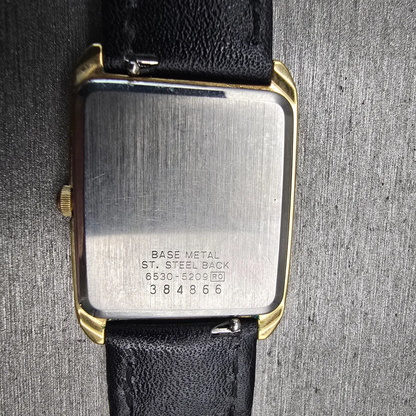 Seiko Watch Men 26mm Gold Dial Gold Tone Rectangle 6530-5209 New Battery Vintage10