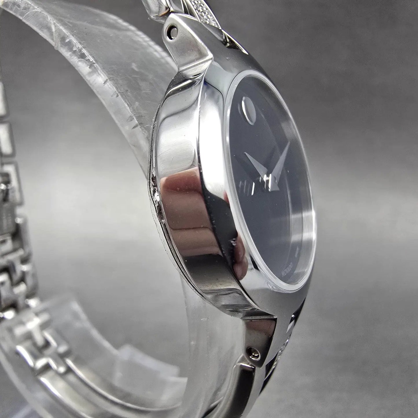Movado Amorosa Watch Women 24mm Black Dial Silver Tone 52.3.14.1438 new Battery3