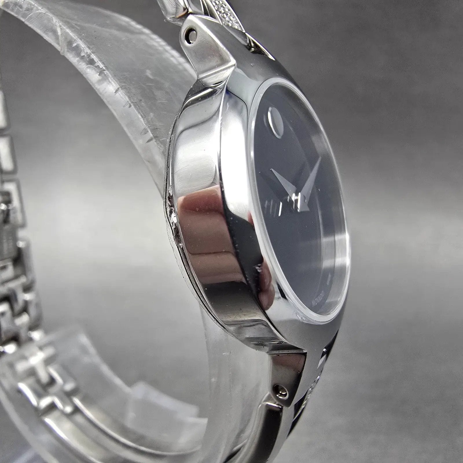 Movado Amorosa Watch Women 24mm Black Dial Silver Tone 52.3.14.1438 new Battery3