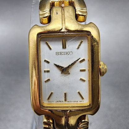 Seiko Tank Watch Women 16mm White Dial Gold Tone Rectangle 1N006T10 New Battery1