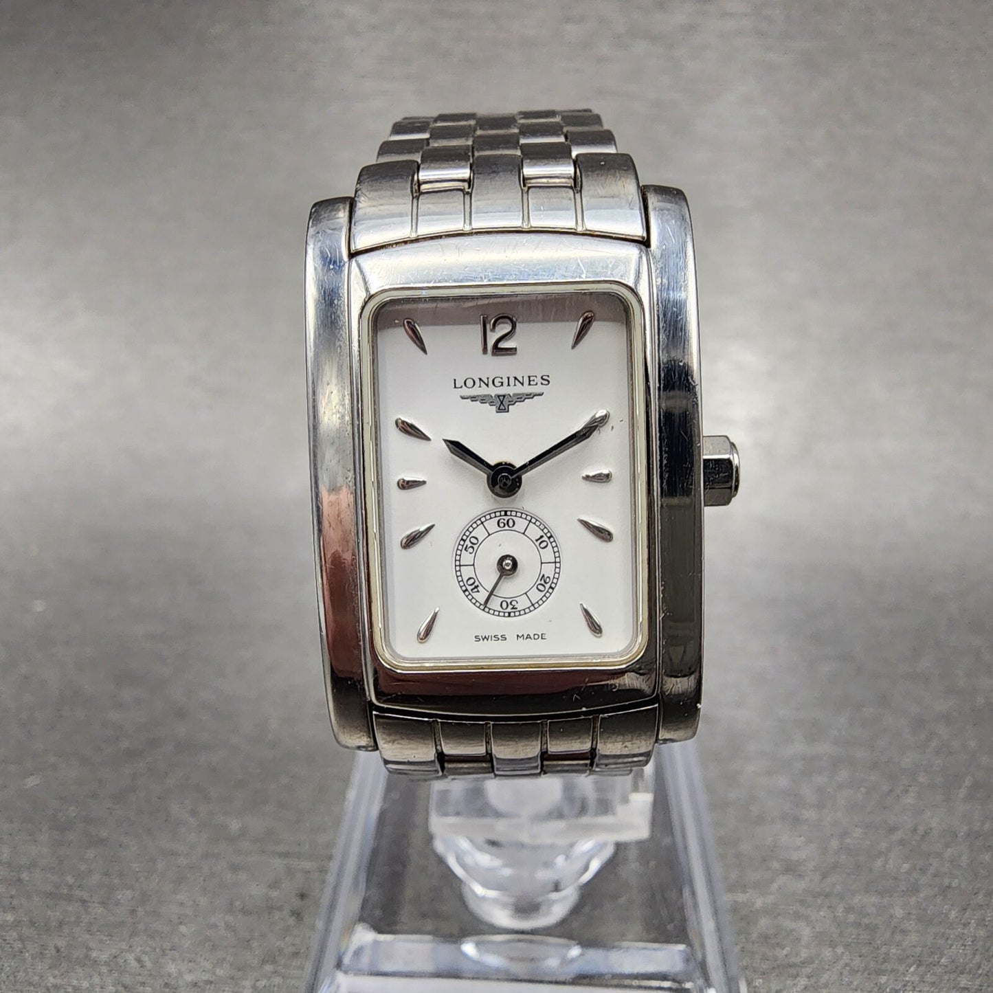 Longines Dolce Vita tank Watch Women 20mm White Dial Steel Rectangle New Battery0