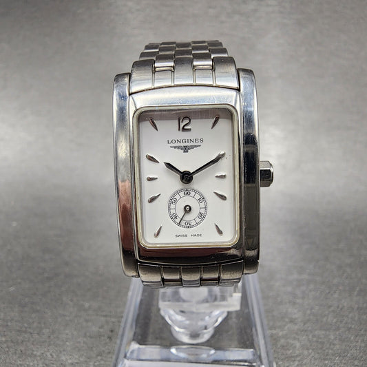 Longines Dolce Vita tank Watch Women 20mm White Dial Steel Rectangle New Battery0