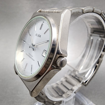Seiko Alba Titanium Watch Men 35mm Silver Dial Date VX42-0AE0 New Battery