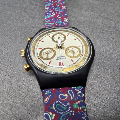 Swatch Chrono Award Watch Men 37mm Cream Dial Black Date SCB108 New Batt NOS4