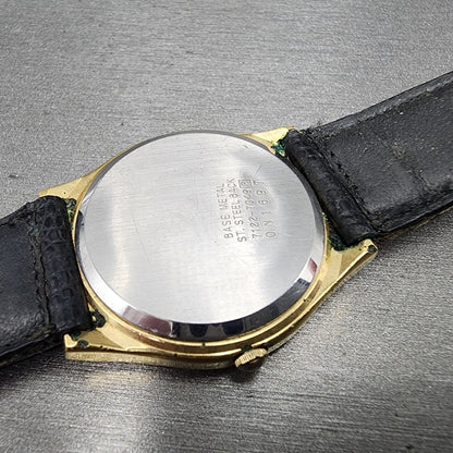 VTG Seiko SQ Watch Men 33mm Gold Dial Gold Tone Daydate Round 7122-7049 PARTS
