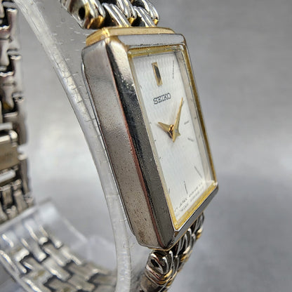 Seiko Tank Watch Women 15mm White Dial Two Tone Rectangle 4n007149 New Battery3