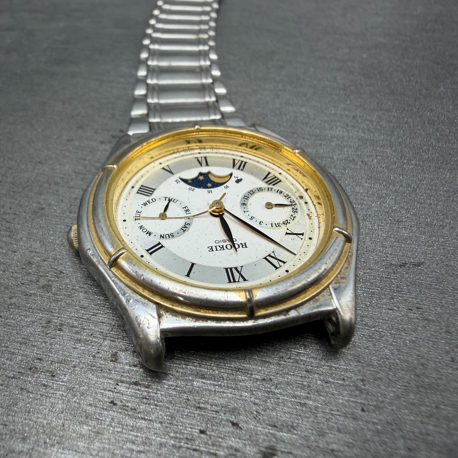 Caasio Rookie Moonphase Watch Men 34mm White Dial Silver Tone RKM-951 PARTS6