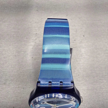 Swatch LINAJOLA Watch Men 34mm Blue Dial Blue Tone Round GN237 New Battery D4
