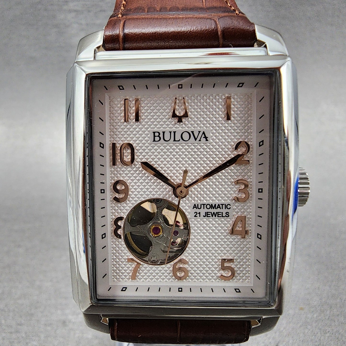 Bulova Sutton Tank Watch Men 33mm White Dial Steel Rectangle Automatic 96A2681
