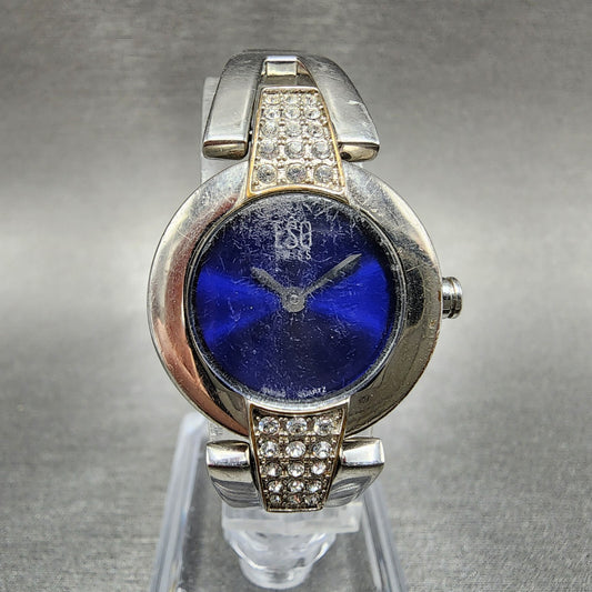 ESQ Tank Watch Women 23mm Blue Dial Silver Tone Crystal Bezel E5226 New Batt