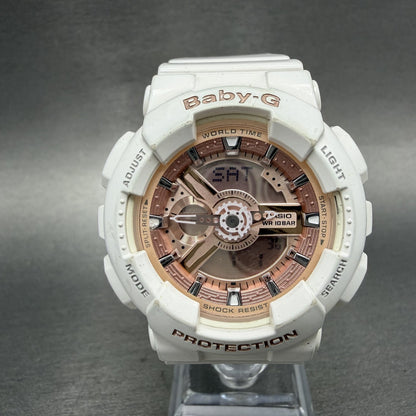 Casio Baby-G Watch Women 43mm Digital Rose Dial White Tone BA-110 New Battery AB0