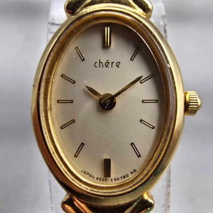 Citizen Chere Watch Women 15mm Champagne Dial Gold Tone Oval 4520-E50366 New Bat1