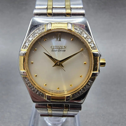 Citizen Eco-Drive Watch Women 25mm White Dial Two Tone Round E030-H26647 Runs JP0