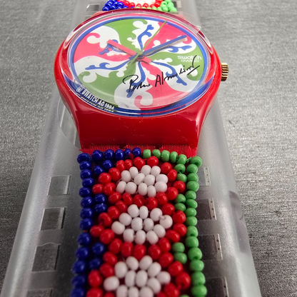 Swatch Special Despite Watch Men 34mm Green Dial Red Case GZ142 New Battery NOS6