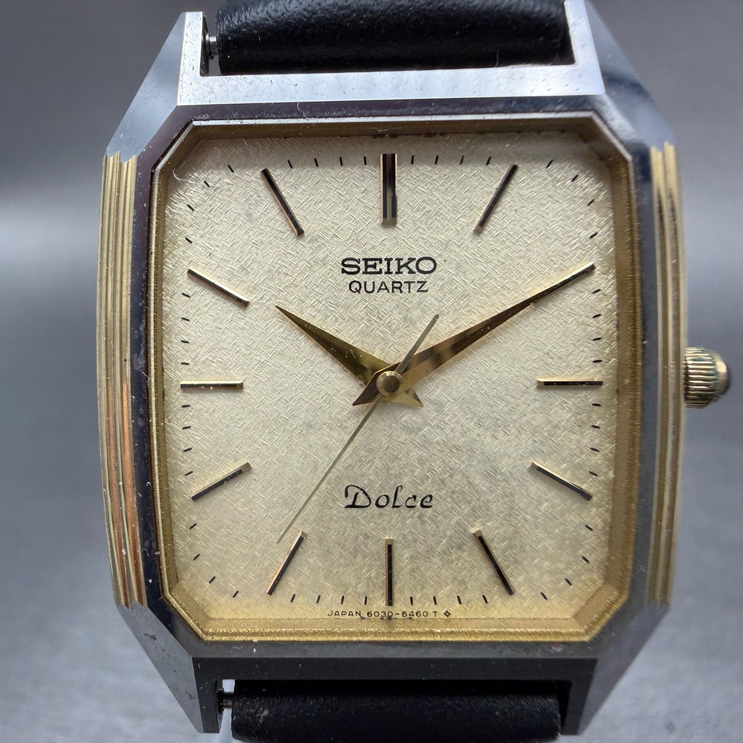 Seiko Dolce Tank Watch Men 28mm Champagne Dial Two Tone 6030-5390 New Battery1