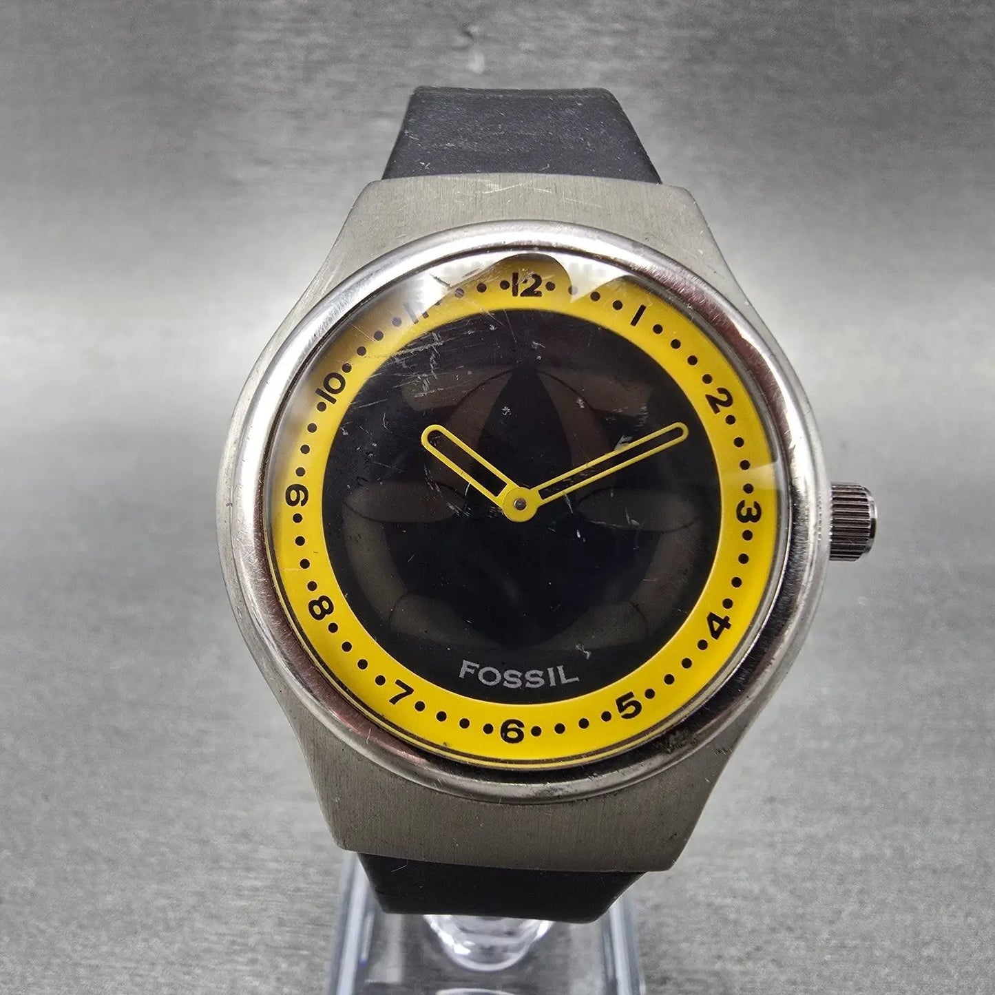 Fossil Big Tic Sport Line Watch Men 38mm Yellow Dial Silver Tone JR-7849 New Bat0