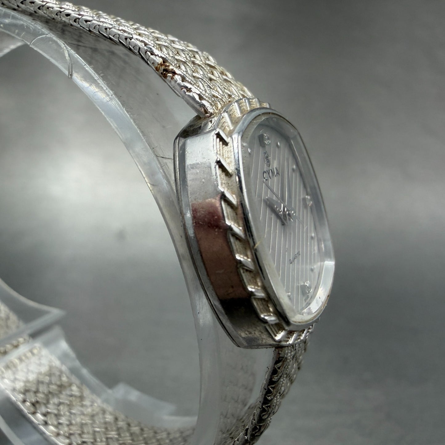Cyma Watch Women 22mm Silver Dial Silver Tone Rectangle Mesh E616 New Battery3