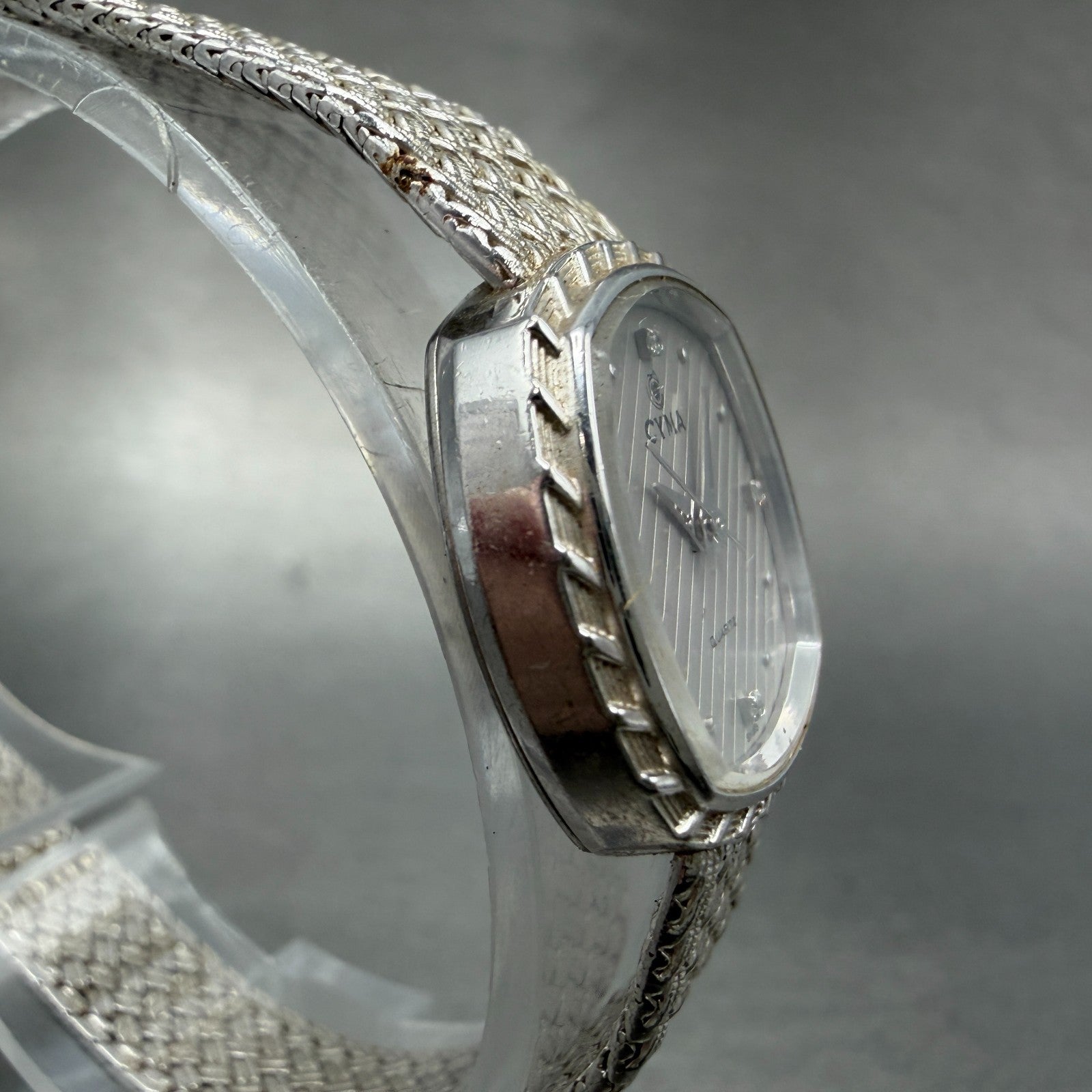 Cyma Watch Women 22mm Silver Dial Silver Tone Rectangle Mesh E616 New Battery3