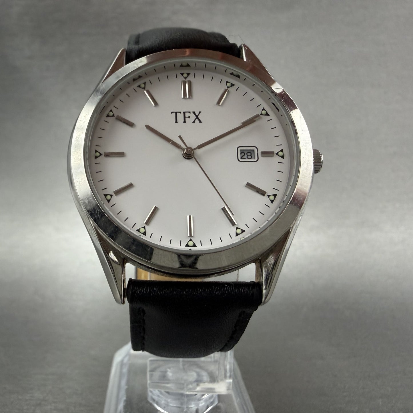 Bulova TFX Watch Men 39mm White Dial Silver Tone Date Round New Battery 36B1045