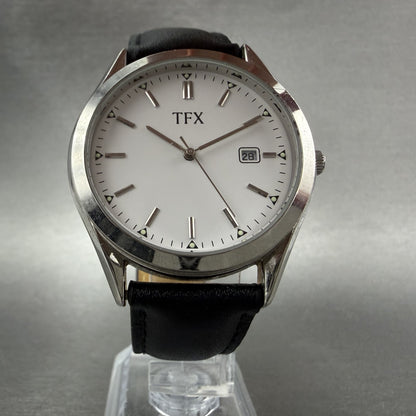 Bulova TFX Watch Men 39mm White Dial Silver Tone Date Round New Battery 36B1045