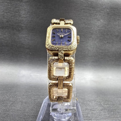 Seiko Watch Women 16mm Purple Dial Gold Tone Rectangle 11-3459 Manual Wind5