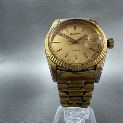 Bulova Watch Men 36mm Gold Dial Gold Tone Date Round 82336 PARTS6