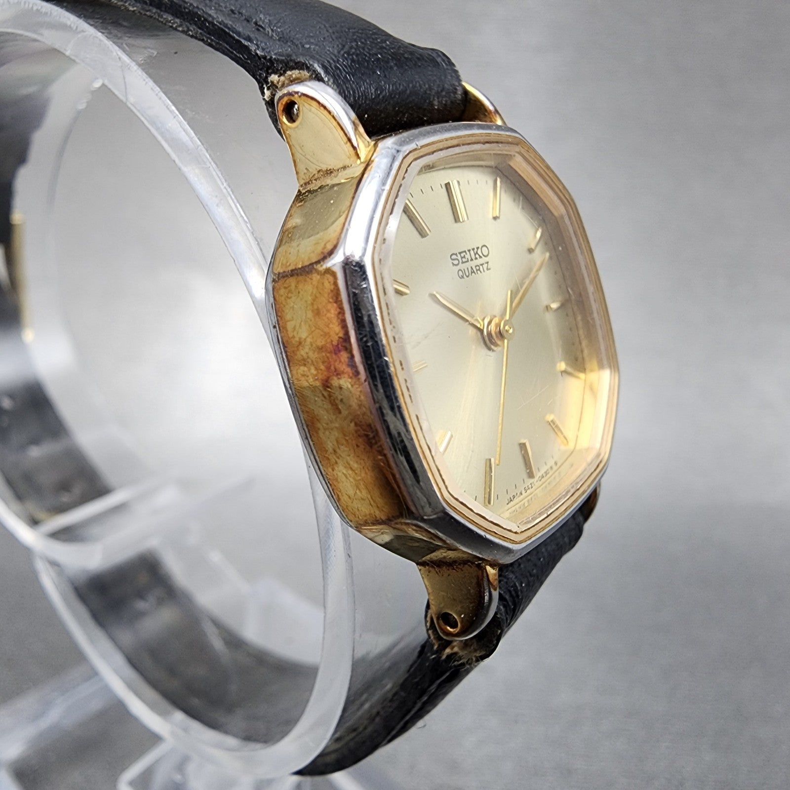 Seiko Watch Women 22mm Champagne Dial Gold Tone Octagon 54215190 New Battery3