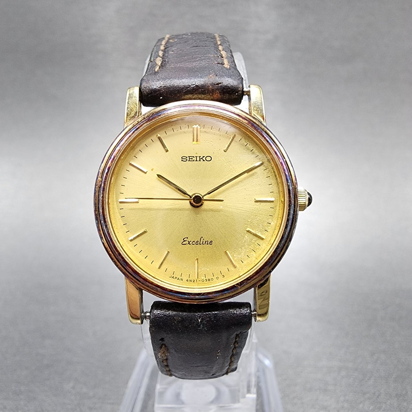 Seiko Exceline Watch Women 23mm Champagne Dial Gold Tone 4n210180 New Bat READ!0