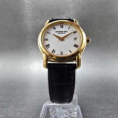 Raymond Weil Watch Women 24mm White Dial Gold Plated Date Round 5369 New Batt5