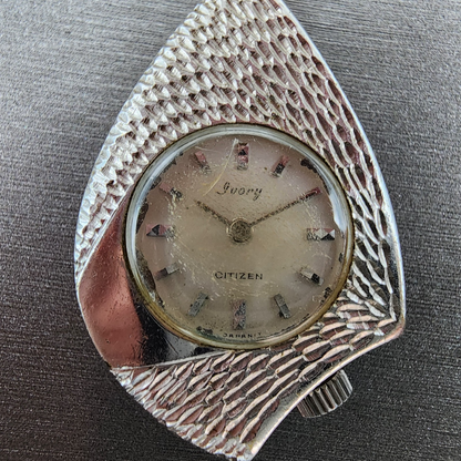Citizen Ivory Pendent Watch Women White Dial Silver Tone Asymmetrical Manual Run