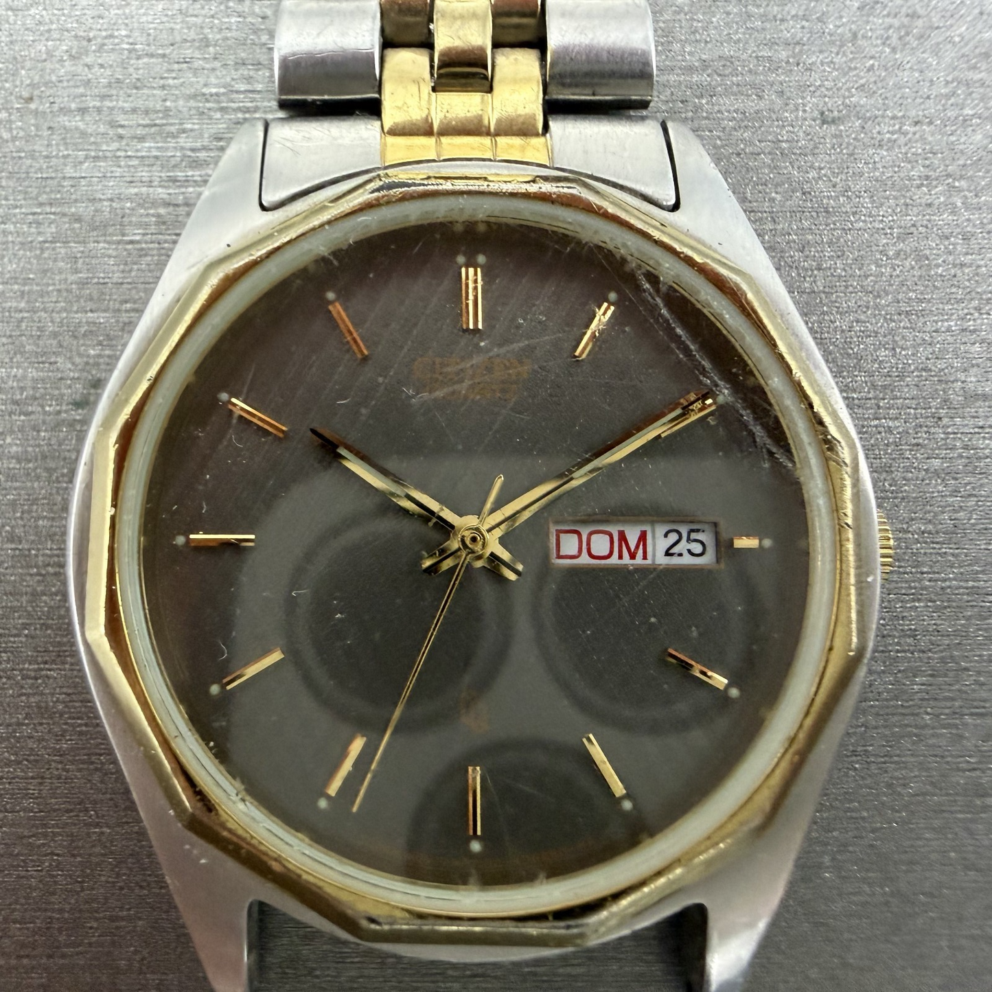Citizen CQ Watch Men 35mm Gray Dial Two Tone Daydate 1102K11294 New Battery1