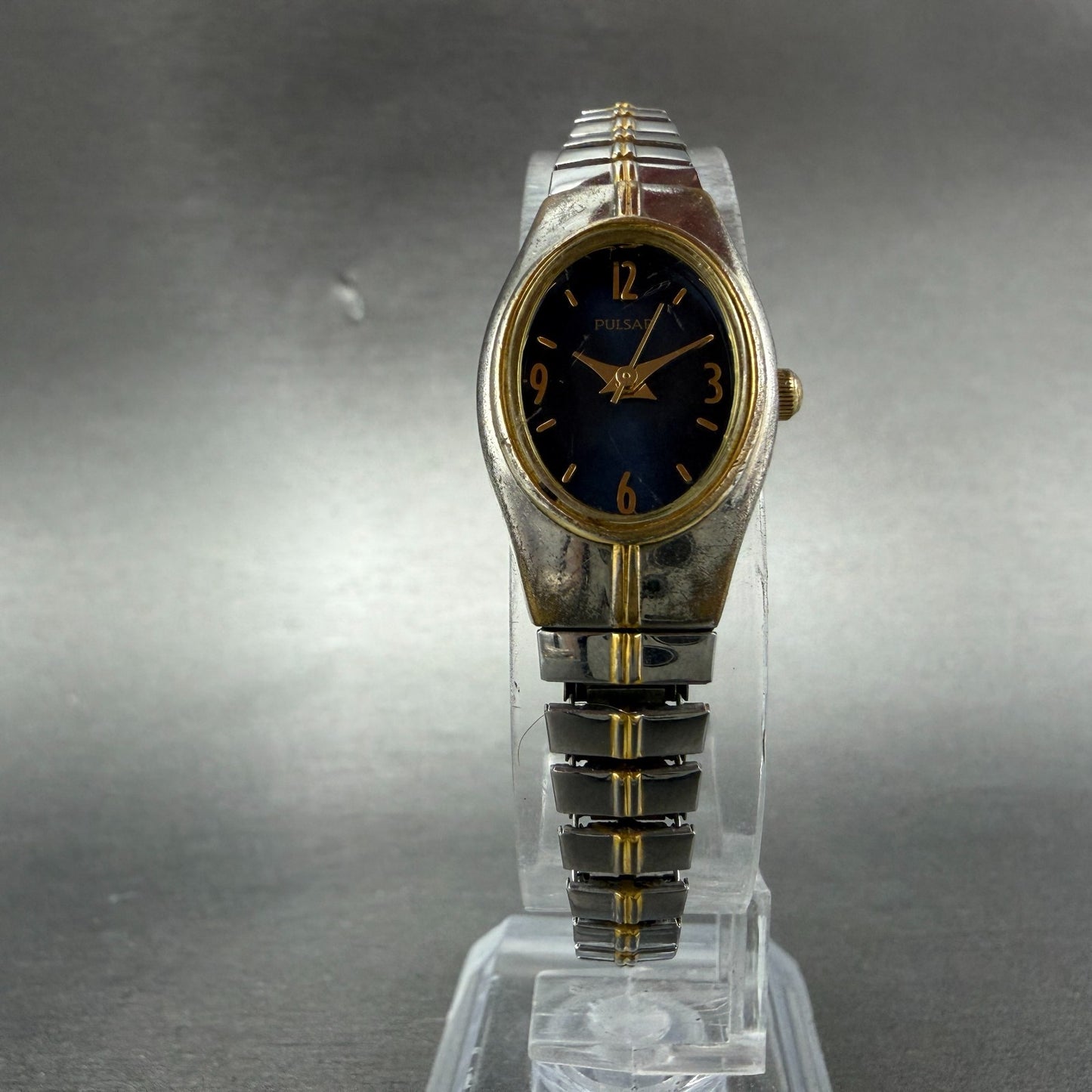 Seiko Pulsar Watch Women 17mm Blue Dial Two Tone Oval 1N00-X057 New Battery5