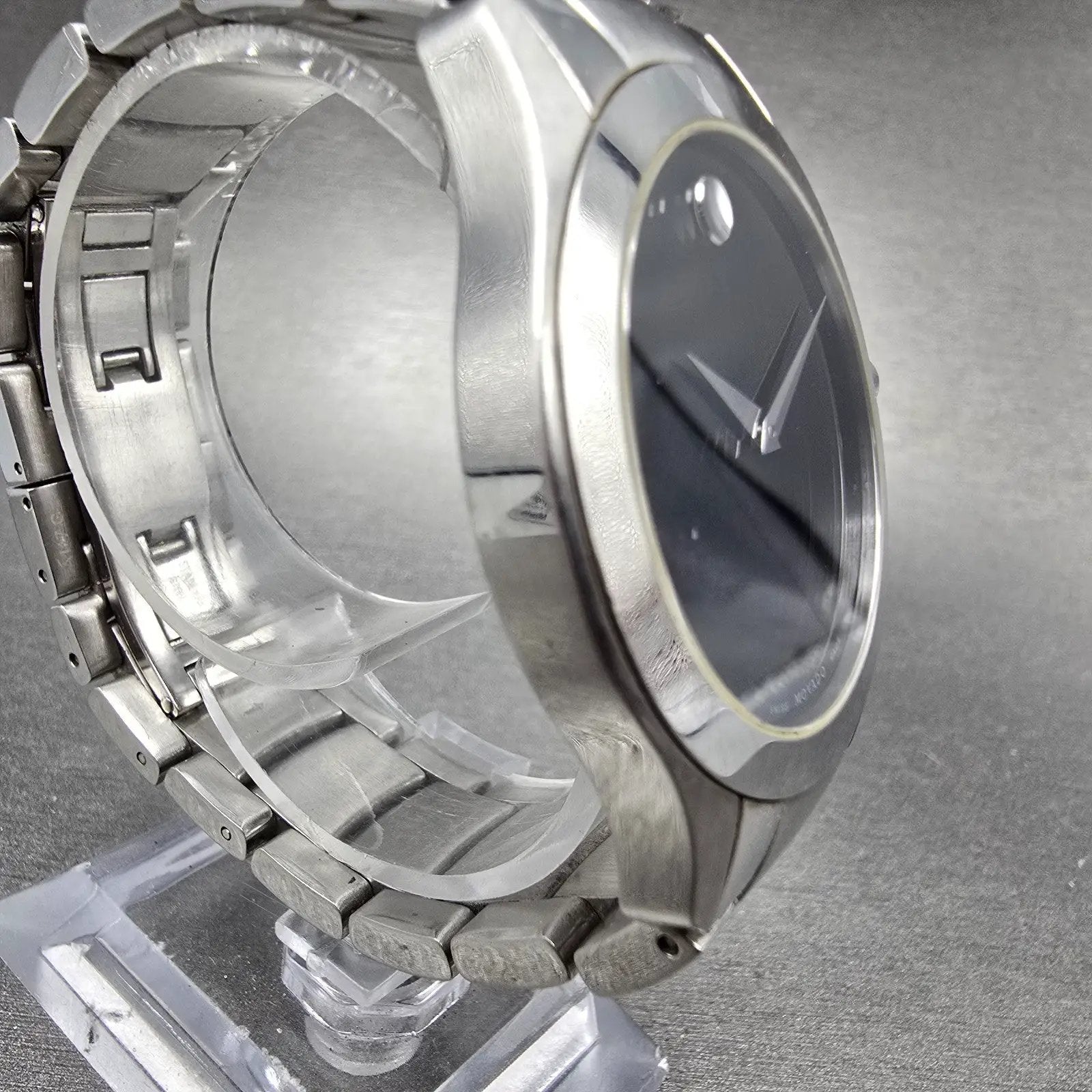 Movado Faceto Watch Men 39mm Black Dial Silver Tone 84 G2 1855 New Battery BNUIK3