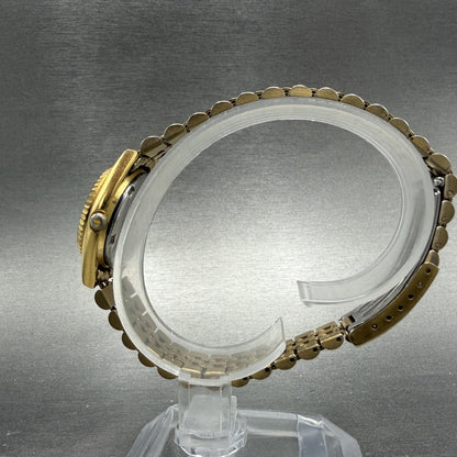 Seiko Watch Women 24mm Black Tone Gold Tone Daydate Round 7N83-0041 New Battery6