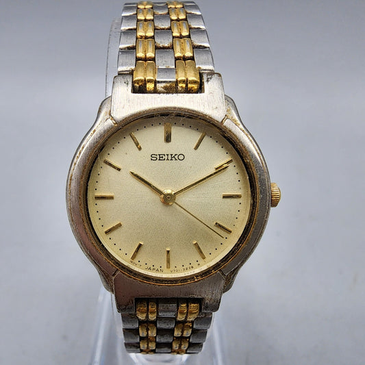 VTG Seiko Watch Women 24mm Champagne Dial Two Tone Round V701-2B90 New Battery