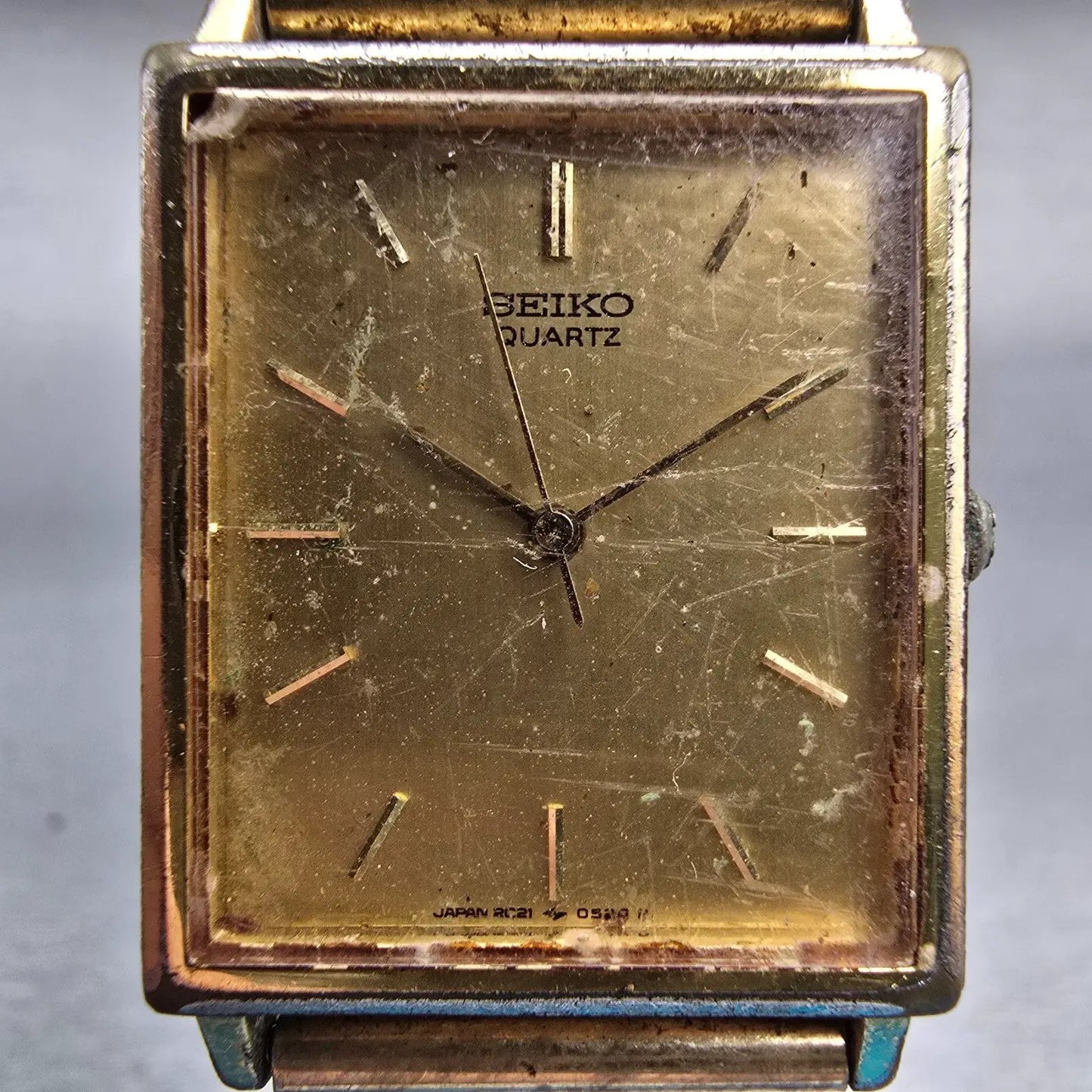 Seiko Watch Men 24mm Gold Dial Gold Tone Rectangle 2C21-5180 New Battery Vintage1